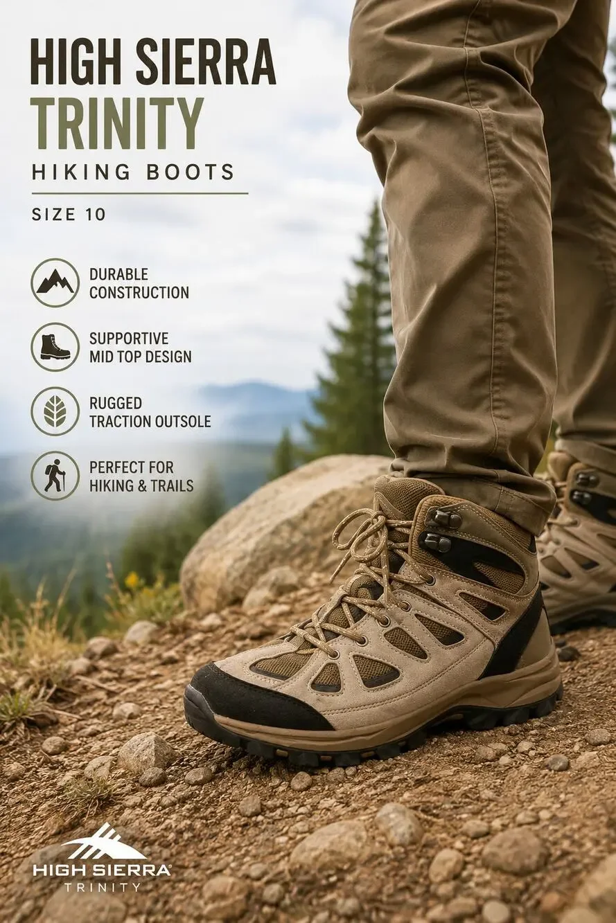 High Sierra Trinity Hiking Boots Size 10 Brown Tan Leather Trail Outdoor